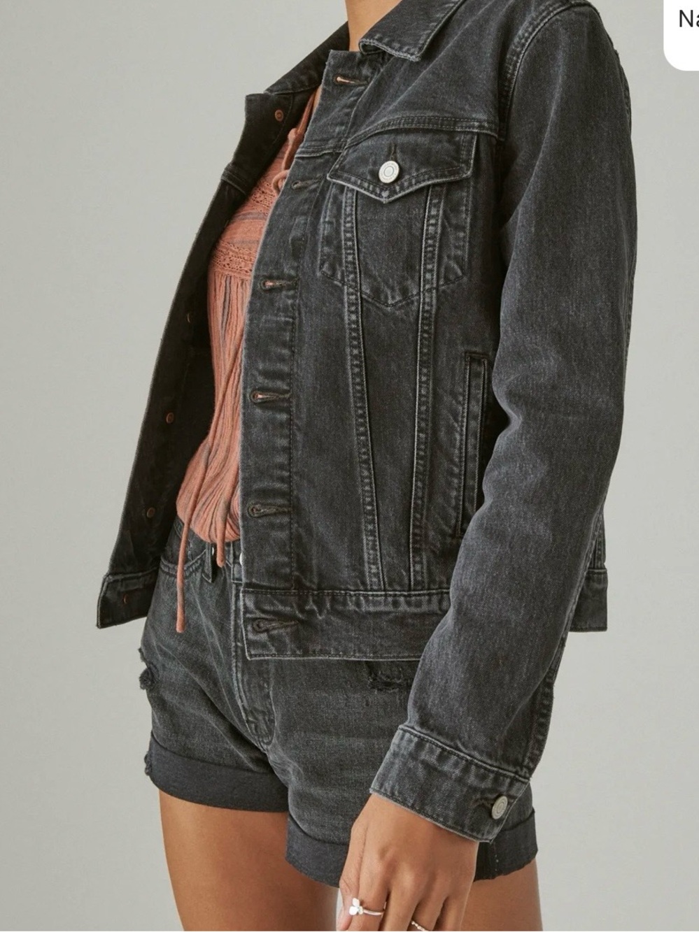 Lucky Brand Tomboy Trucker Denim Jacket Navarre Black Size M 7W15411